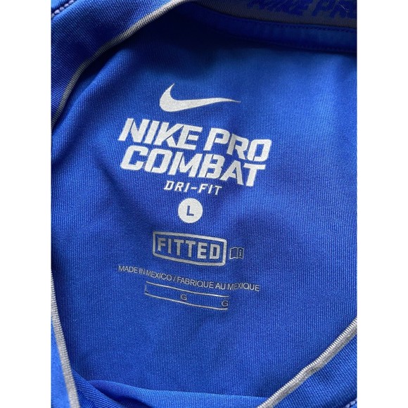 Nike Pro Combat Mens Dri Fit T-Shirt Size L Blue Fitted Short Sleeve Crewneck - Picture 7 of 12